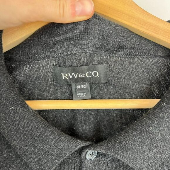 RW&Co Men's XL Dark Gray Collared Long Sleeve sweater Knit 100% Cotton - Picture 9 of 11